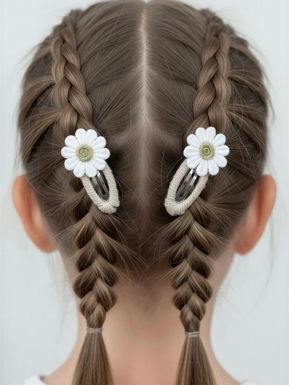Handmade White Daisy Hair Clips - Set of 2 - Boho Floral Snap Hair Barrettes